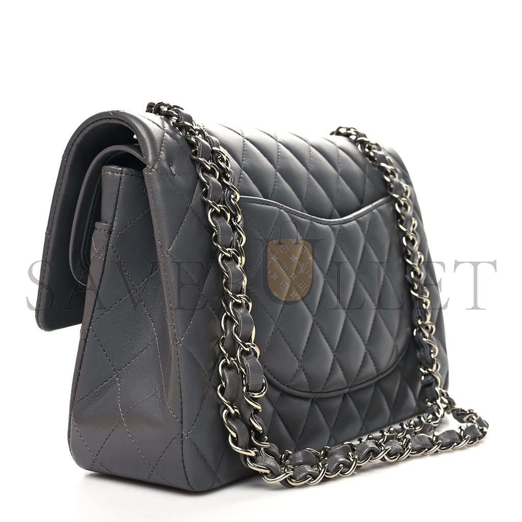 CHANEL LAMBSKIN QUILTED DOUBLE FLAP DARK GREY AS1112 (25.5*15.5*6.5cm)